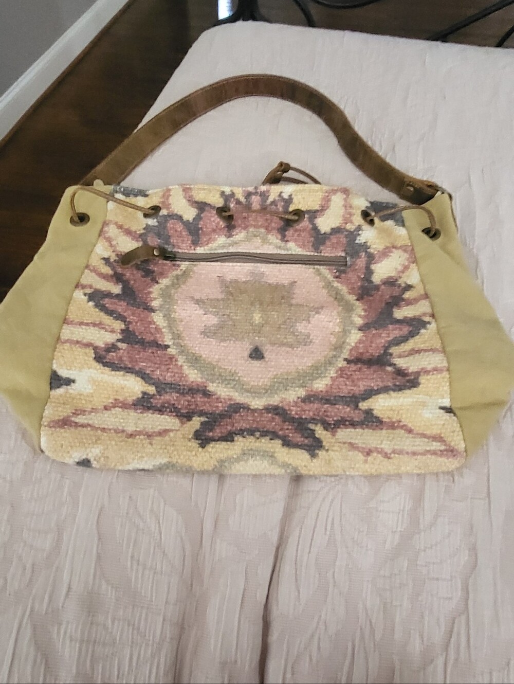 Myra Bag Diversified Bucket Bag Cowhide Canvas Tapestry Boho Tote S-2871 - Picture 2 of 7